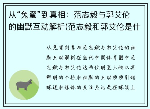 从“兔蜜”到真相：范志毅与郭艾伦的幽默互动解析(范志毅和郭艾伦是什么关系)