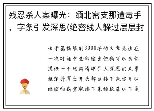 残忍杀人案曝光：缅北密支那遭毒手，字条引发深思(绝密线人躲过层层封锁)